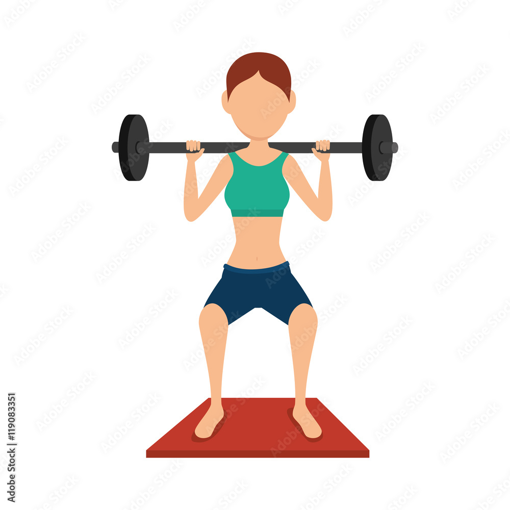 Fototapeta premium girl exercising and lifting weight training healthy fitness activity vector illustration