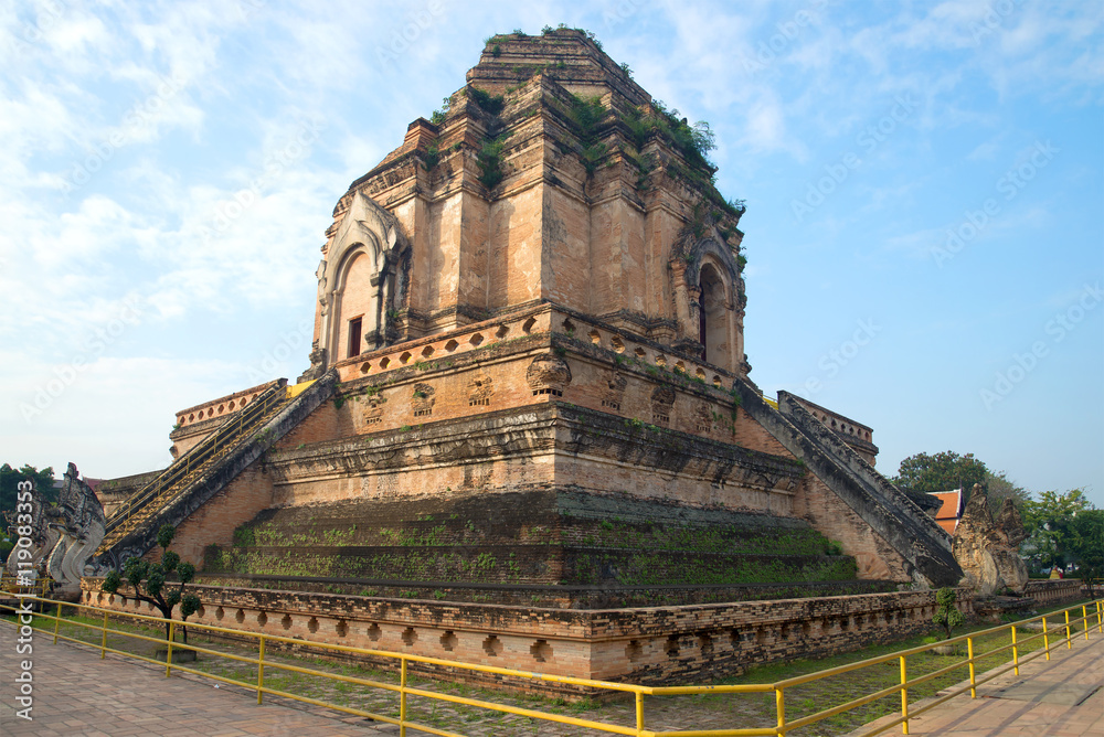 Ancient stupa of Wat Chedi Luang Worawiharn Sunny morning. Chiang Mai, Thailand Ancient stupa of Wat Chedi Luang Worawiharn Sunny morning. Chiang Mai, Thailand