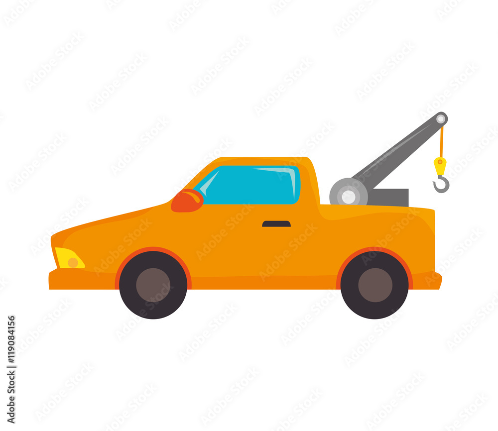 yellow car towing truck tow service vehicle vector illustration