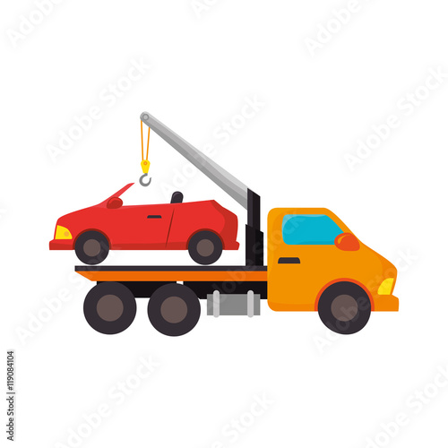 yellow car towing truck tow service vehicle vector illustration