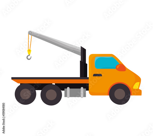 yellow car towing truck tow service vehicle vector illustration