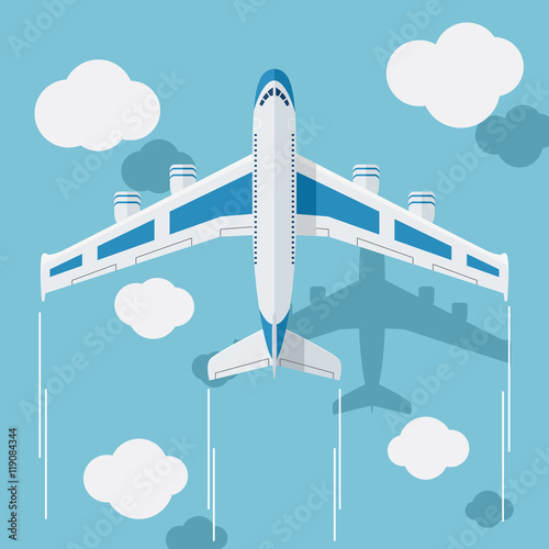 Picture of a civilian plane with clouds.