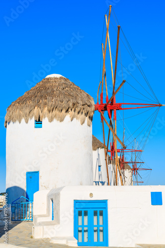 Typical white windmills on Mykonos island, Greece