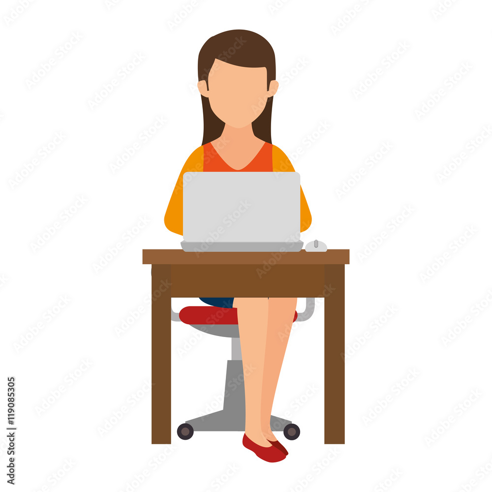 woman person working office and business place workplace furniture vector illustration woman person working office and business place workplace furniture vector illustration