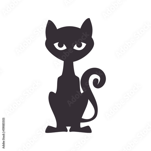 black cat feline halloween icon front view vector illustration