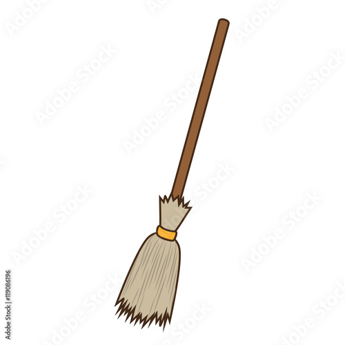 old witch straw broomstick halloween season vector illustration