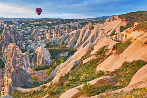 Balloon flight over valley of Love in Cappadocia.