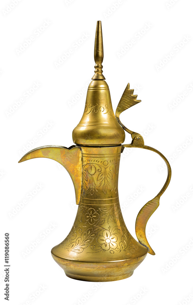 Golden arabic coffee pot isolated on white Golden arabic coffee pot isolated on white
