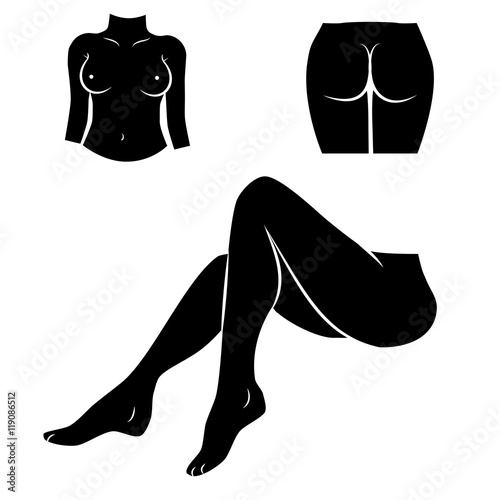 Legs, breast and butt vector icon.