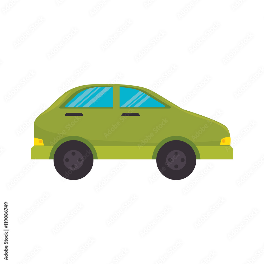 green car vehicle transportation automobile side view vector illustration