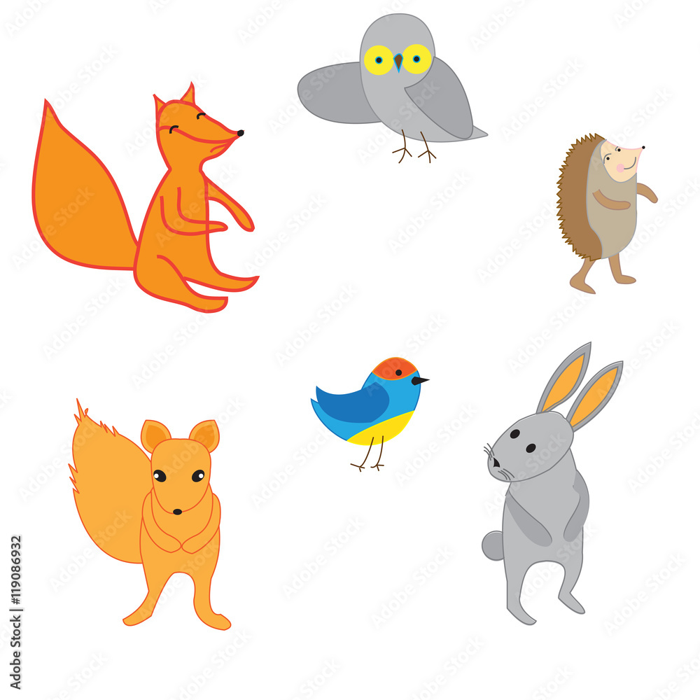 Set of cute cartoon animals, vector illustration
