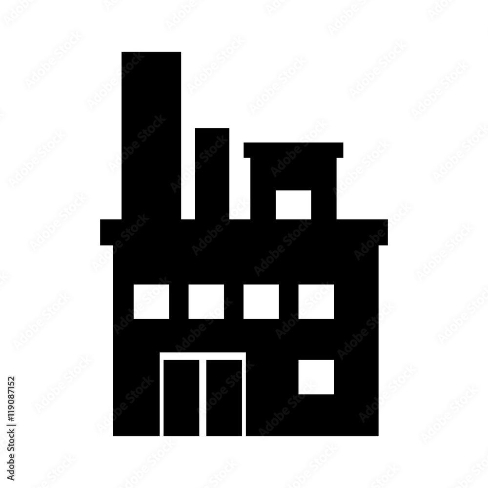 Factory building and industry plant equipment silhouette vector illustration
