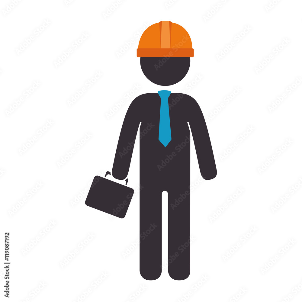 construction man worker wearing suit blue tie and orange helmet vector illustration construction man worker wearing suit blue tie and orange helmet vector illustration