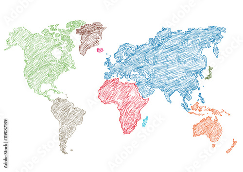 Fototapeta samoprzylepna ilustracji wektorowych szkic ołówkiem mapa świata
