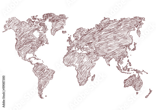 Fototapeta Naklejka Na Ścianę i Meble -  vector illustration world map pencil sketched