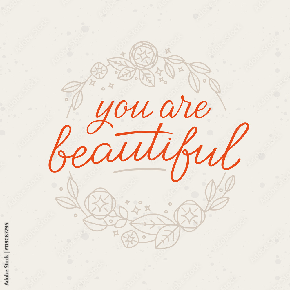 Vector illustration with hand-lettering and floral wreath - you
