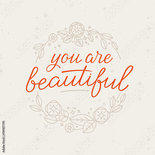 Vector illustration with hand-lettering and floral wreath - you