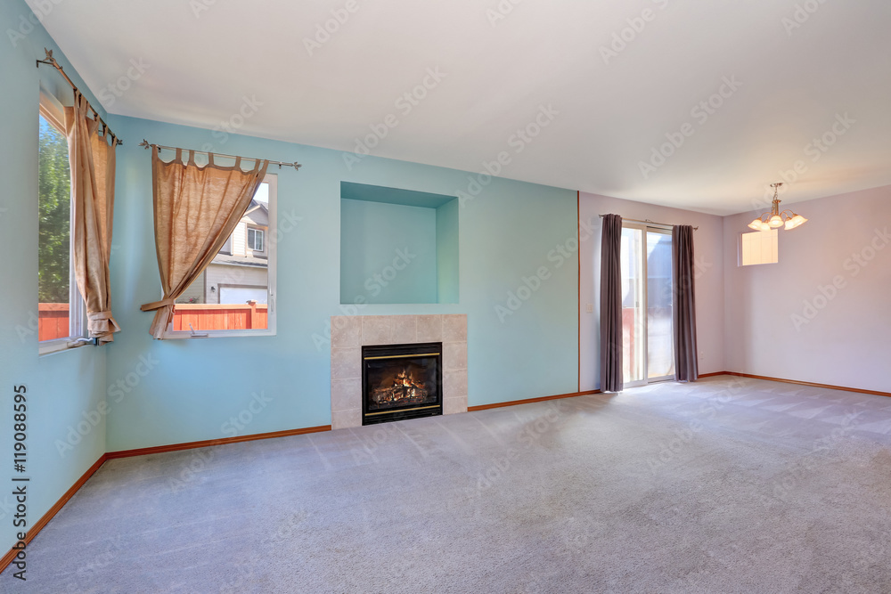Obraz premium Empty living room interior with blue pastel color walls