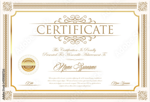 Certificate or diploma retro vintage design template