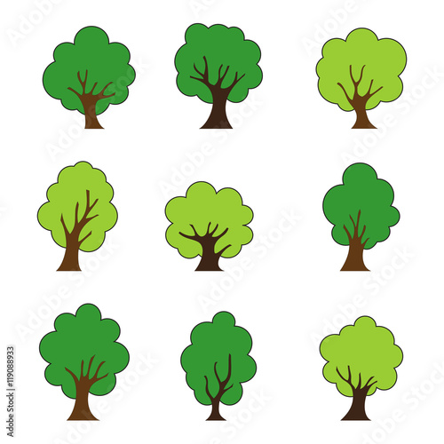 Tree icons set, isolated on white background, vector illustration.