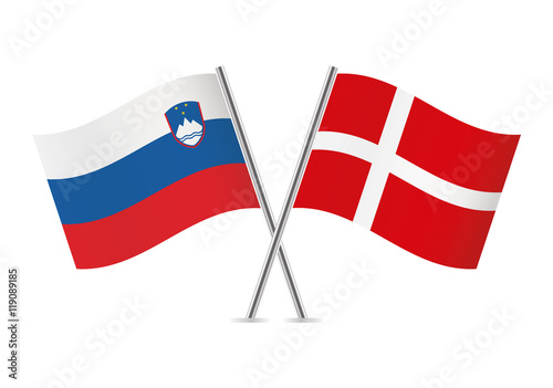 Slovenian and Danish flags. Vector illustration.