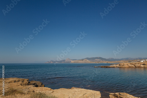 Wild rocky beach on the Black Sea in Crimea