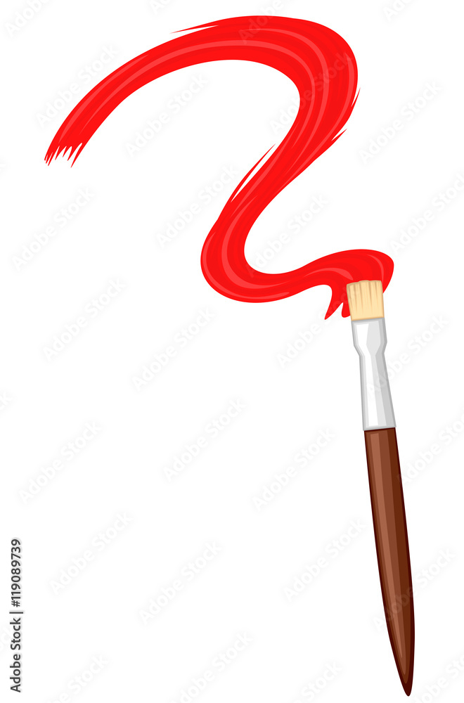 Brush with red paint line Brush with red paint line