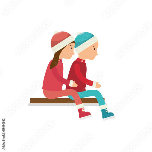 child girl boy cartoon winter game entertaiment vector illustration