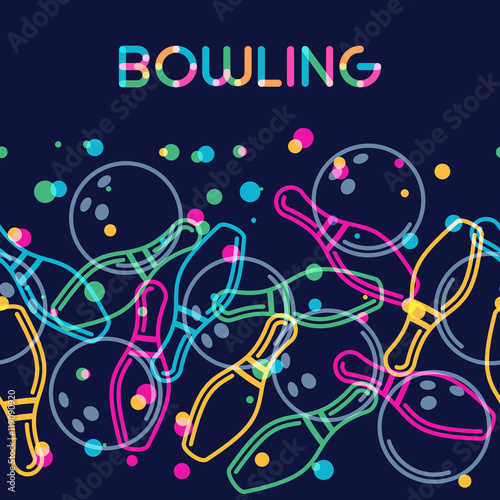 Vector bowling background with color linear bowling balls and bowling pins. Abstract multicolor illustration.