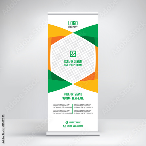 Roll-up banner, business concept template vector