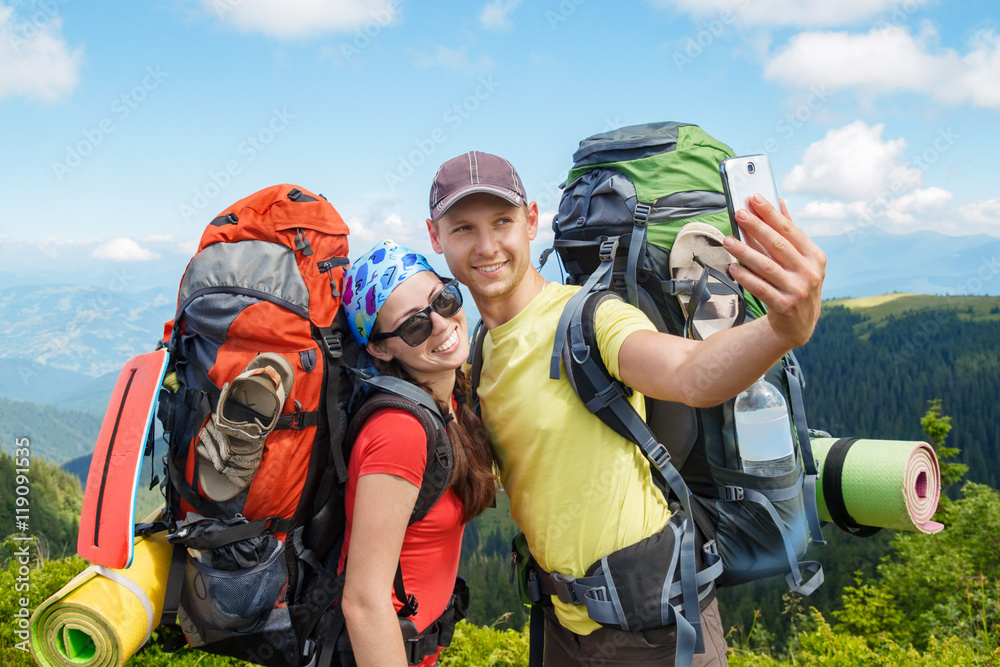hikers make selfie