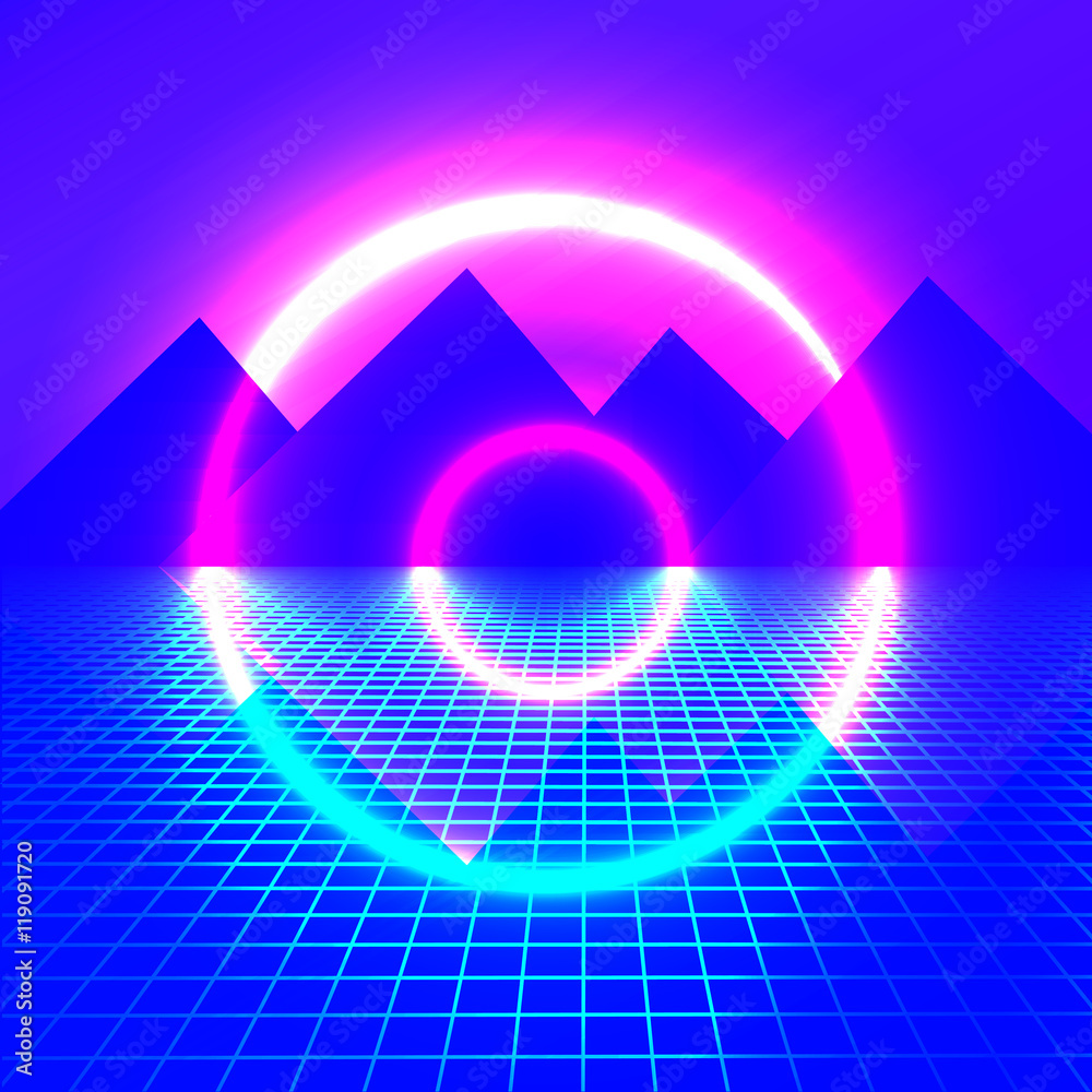 Mountains on a background of neon lights Mountains on a background of neon lights