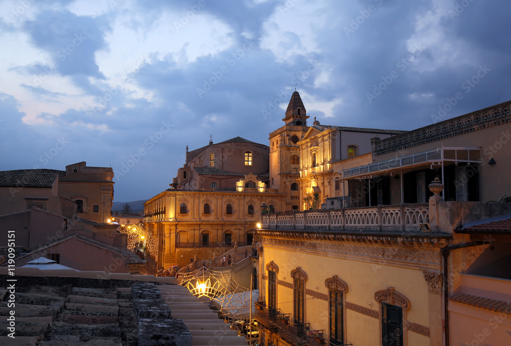 The baroque town of Noto, Sicily Italy, a Unesco World Heritage site. Before the Sunset