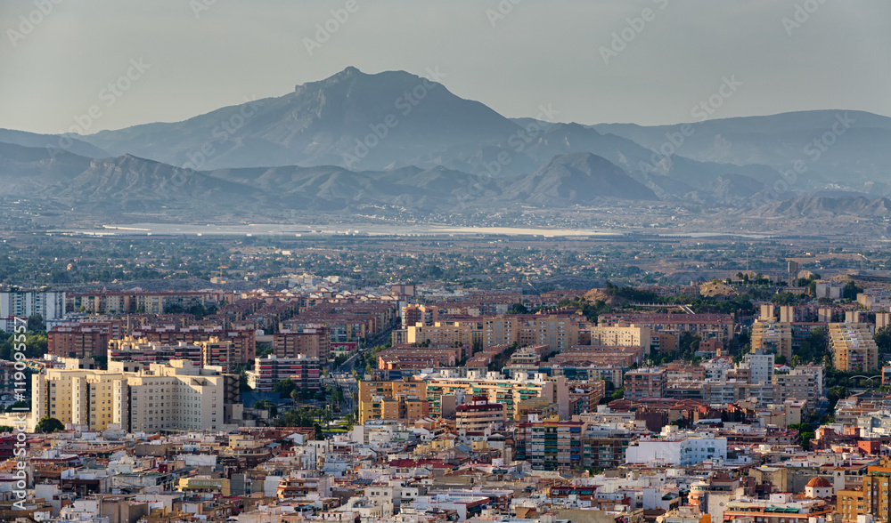 Rocky mountains and city of Alicante, Spain