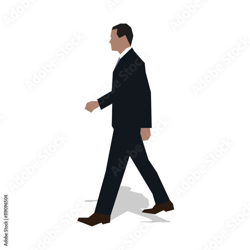 Business man in suit goes, walks. Side view, profile. Abstract v