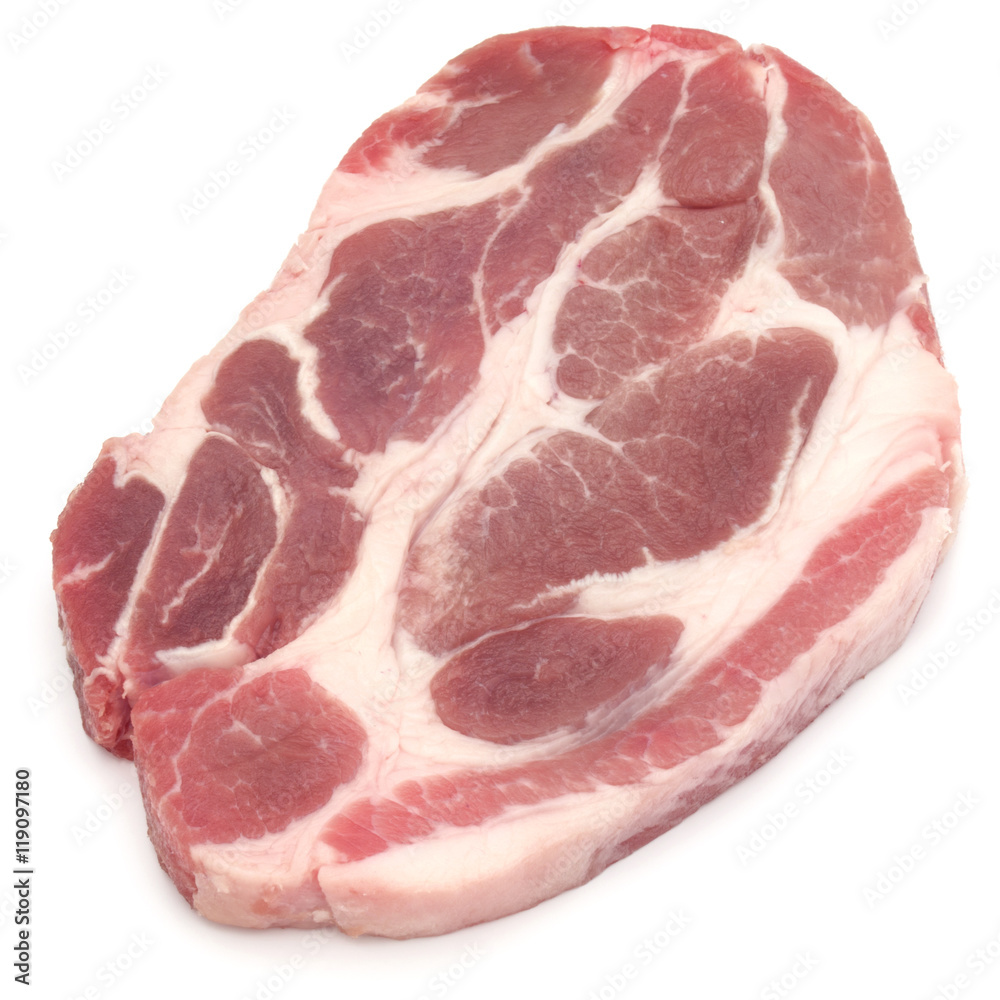 Raw pork chop meat isolated on white background cutout Raw pork chop meat isolated on white background cutout