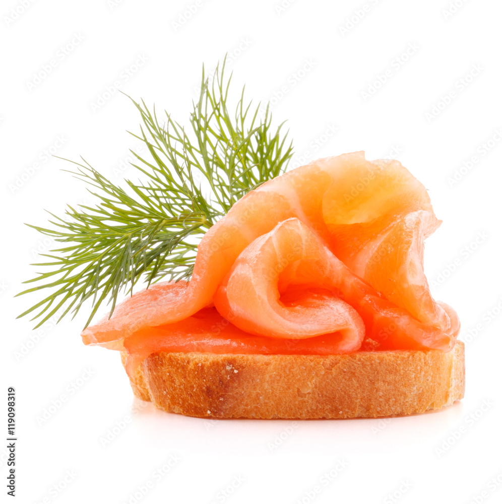 sandwich or canape with salmon on white background cutout sandwich or canape with salmon on white background cutout