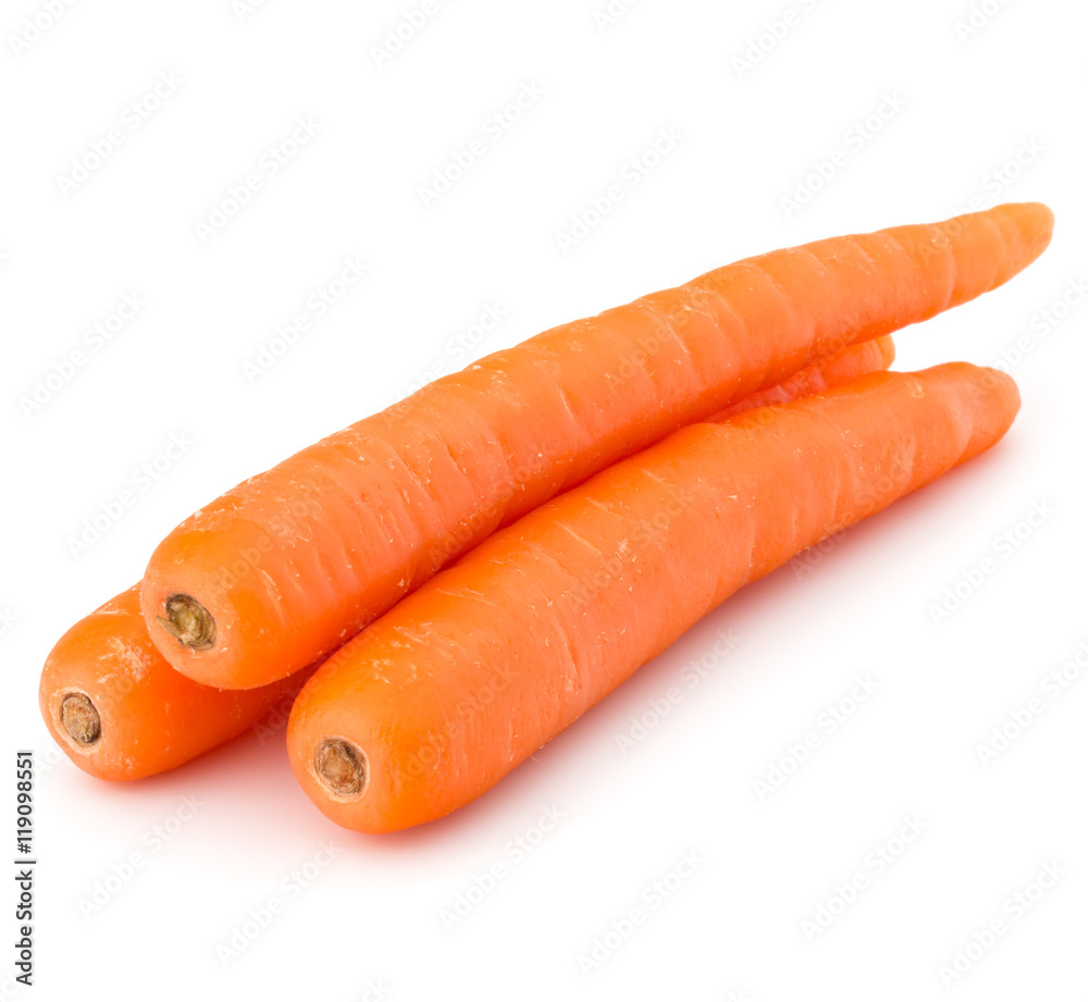 Sweet raw carrot tuber isolated on white background cutout Sweet raw carrot tuber isolated on white background cutout