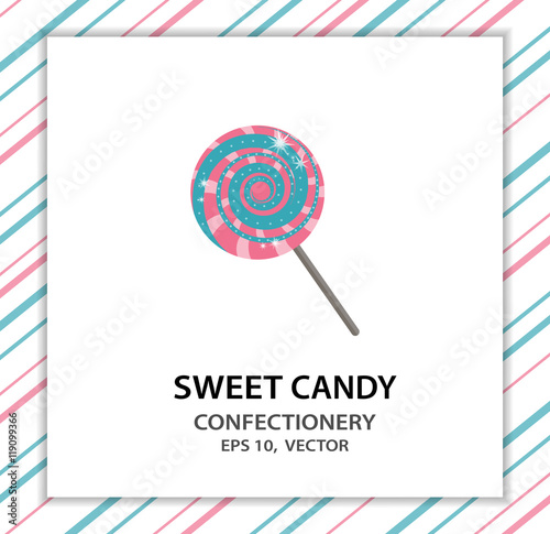 Sweet candy lollipop, lorem ipsum or symbol, sign, abstract, pattern background, flat vector illustration