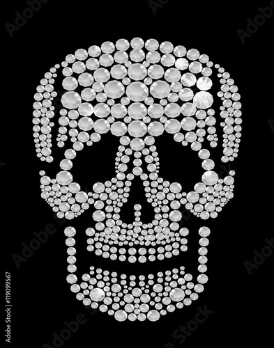 Shining diamond luxury white skull, jewel, crystal, fashion and glamor, vector illustration