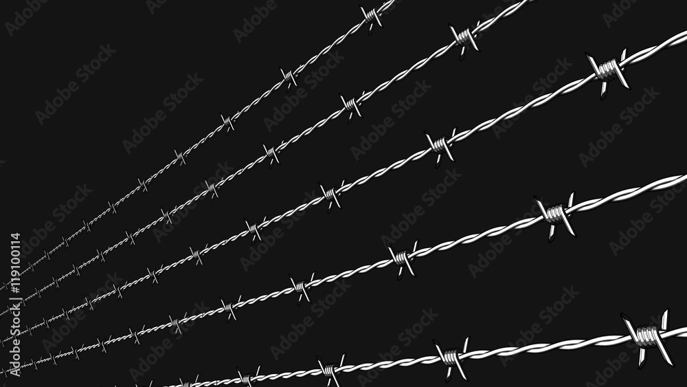 Barbed wire against black sky sketch. 3D rendering