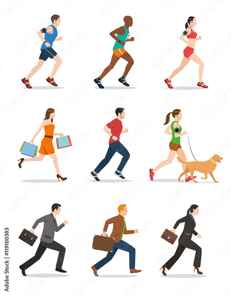 Illustration of Men and Women Running