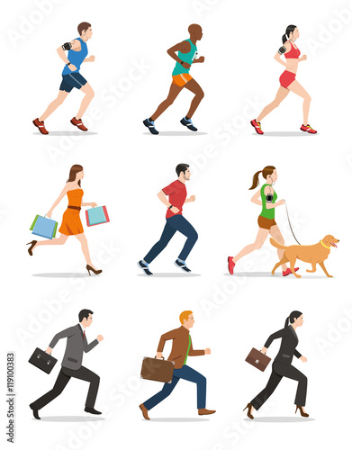 Illustration of Men and Women Running © bonezboyz
