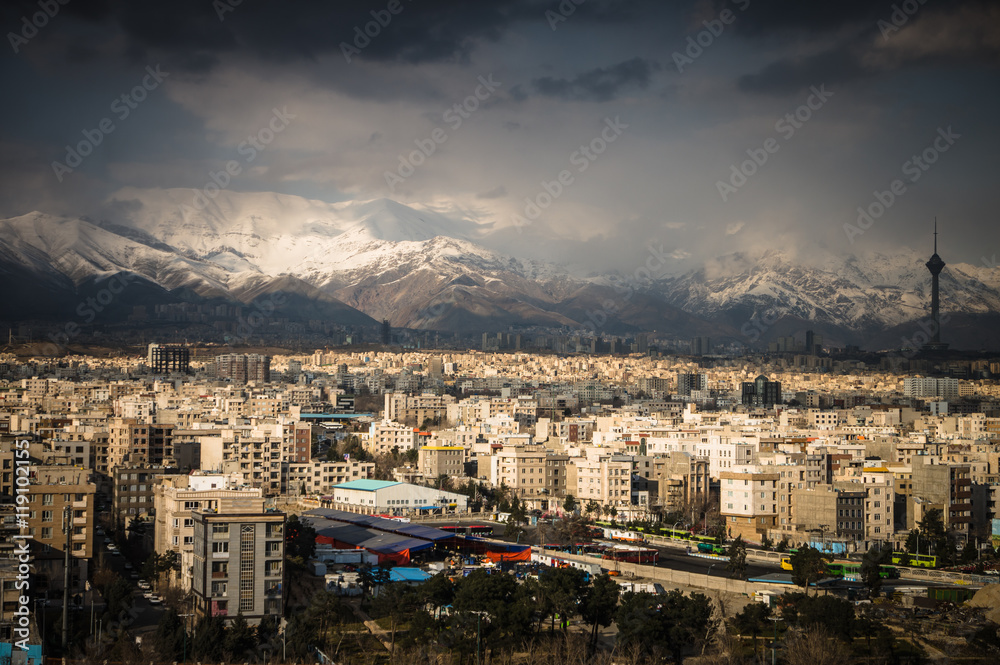 Tehran skyline of the city