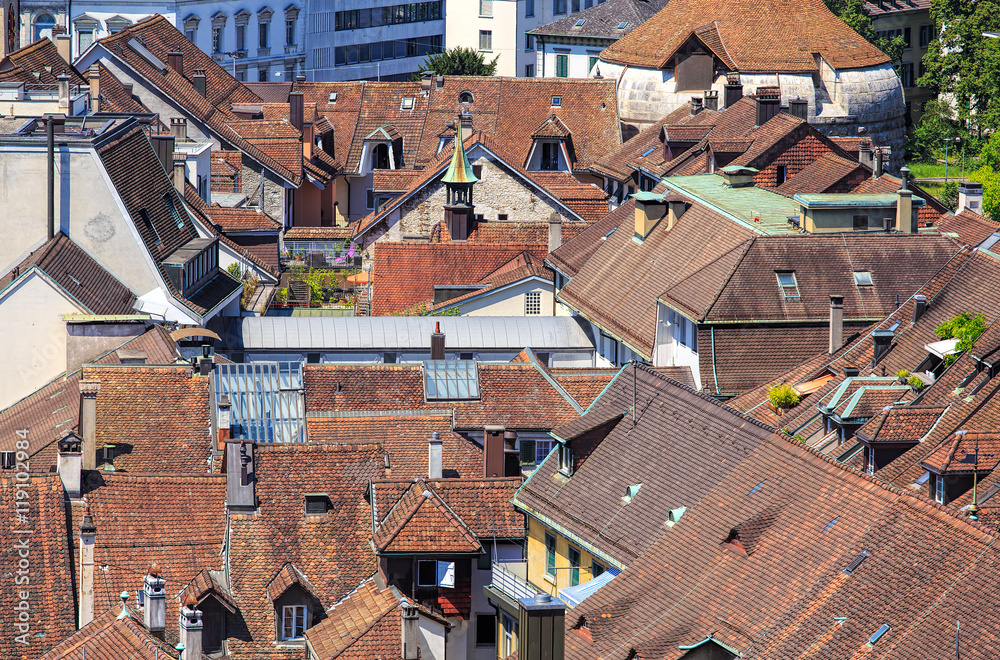 Roofs of the old town of the city of Solothurn in Switzerland