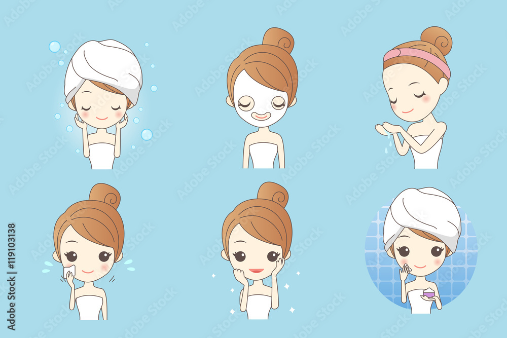 cartoon skin care woman cartoon skin care woman