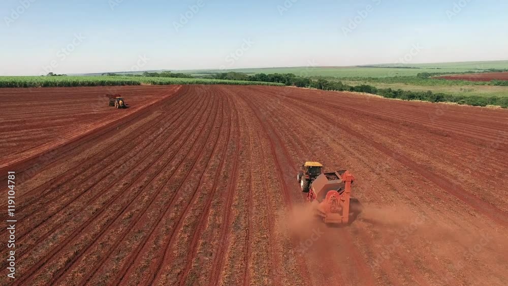 Vidéo Stock Peanuts mechanized harvesting in Sao Paulo Brazil Aerial