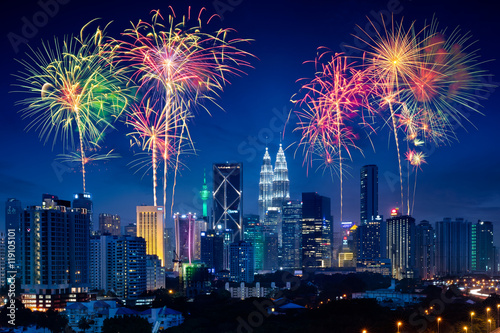 Firework over kuala lumpur city, Malaysia skyline
