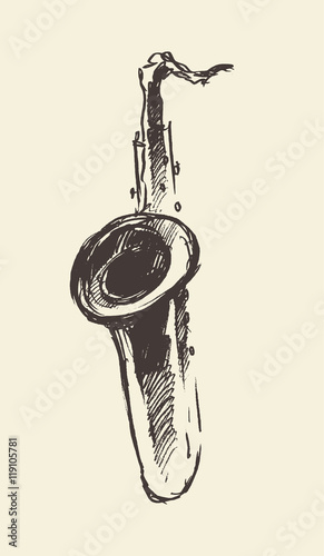 Sketch saxophone retro style drawn vector.