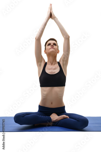 Image of yoga trainer posing in lotus position